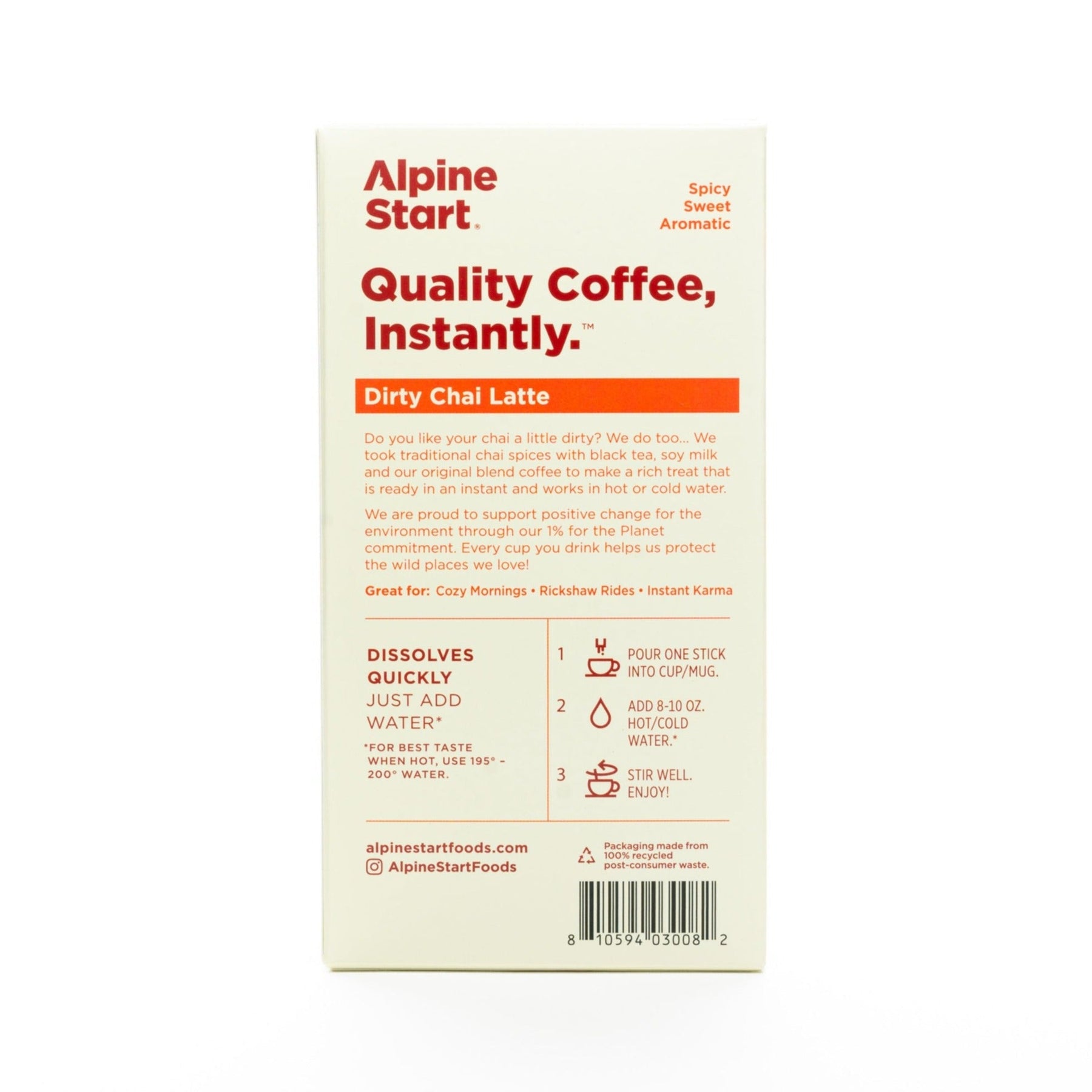 Instant NonDairy Dirty Chai Tea Latte Alpine Start